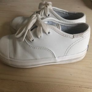 Kids White Leather Keds T8